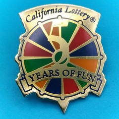 California Lottery 5 Years of Fun Vintage 1990 Promotional Enamel Pin Badge