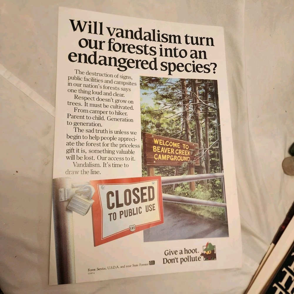 Woodsy Owl Poster Will Vandalism turn our forest into an endangered species