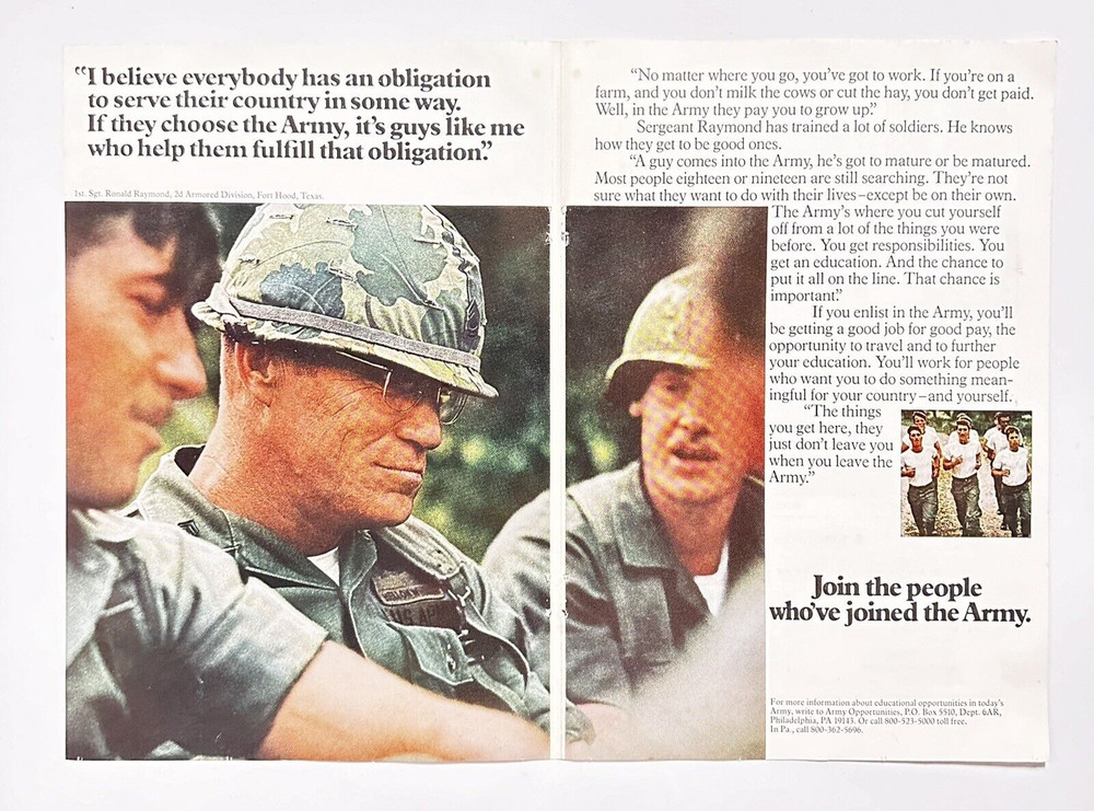 1975 US Army Recruitment Print Ad Poster Fort Hood Sergeant Soldiers Two Page