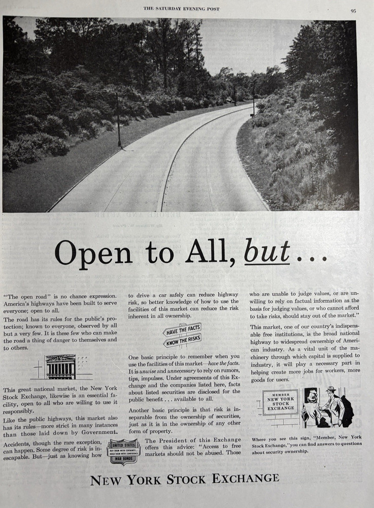 1945 New York Stock Exchange Member Open All National Government VTG Print Ad