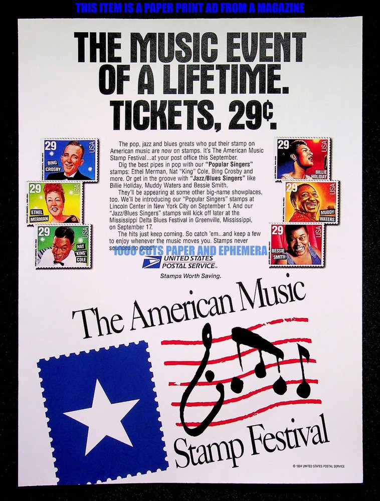 American Music Stamps USPS 1994 Trade Print Magazine Ad Poster ADVERT