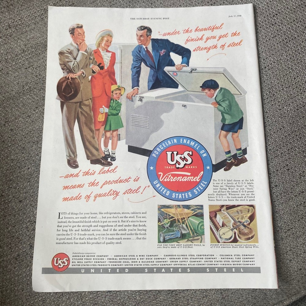 1948 USS United States Steel Vitrenamel Print Ad Post WW2