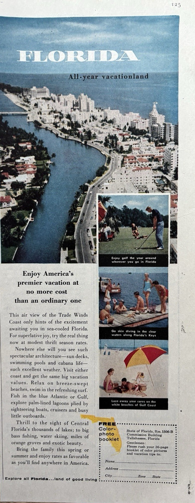 1956 State Of Florida Tallahassee Commission Travel Vacation Vintage Print Ad