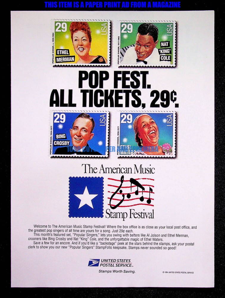 American Music Stamps USPS 1994 Trade Print Magazine Ad Poster ADVERT