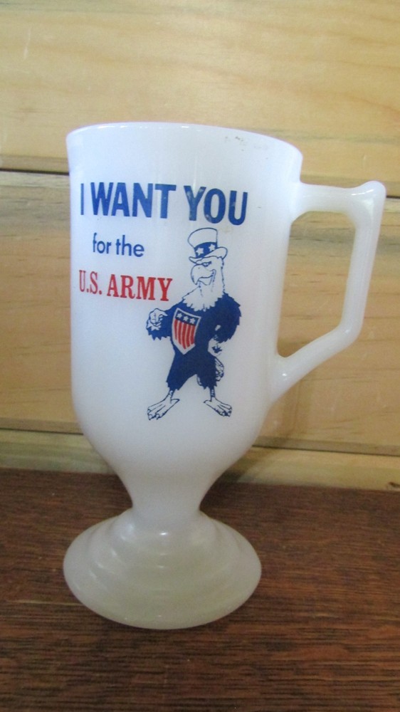 Vintage U.S. ARMY Recruiting I WANT YOU Milk Glass STEMMED COFFEE CUP – 1970’s