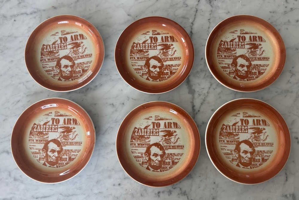 Vtg Zaberer’s Restaurant Abraham Lincoln Bread Plates Set of 6 NJ Sterling Ohio