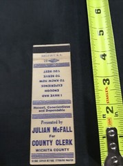 Julian McFall for County Clerk Wichita County Election Ad Matchbook Cover