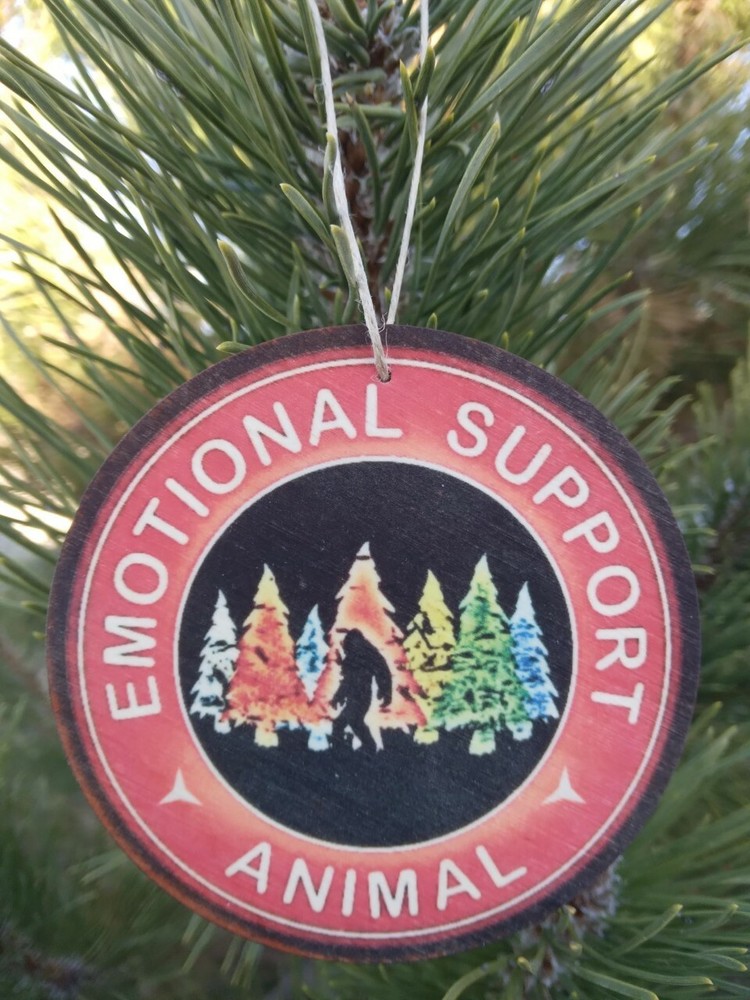 (3) SET OF 3 ASPEN WOOD ORNAMENTS (3″ DIAMETER) SASQUATCH BIGFOOT MAN CAVE CABIN