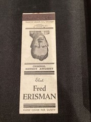 Elect Fred Erisman Criminal District Attorney Vote Election Matchbook Cover