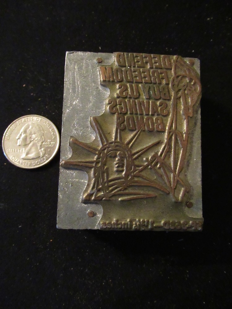 VINTAGE U.S. SAVINGS BONDS CAMPAIGN LETTERPRESS PLATE COPPER BRONZE WOOD BLOCK14