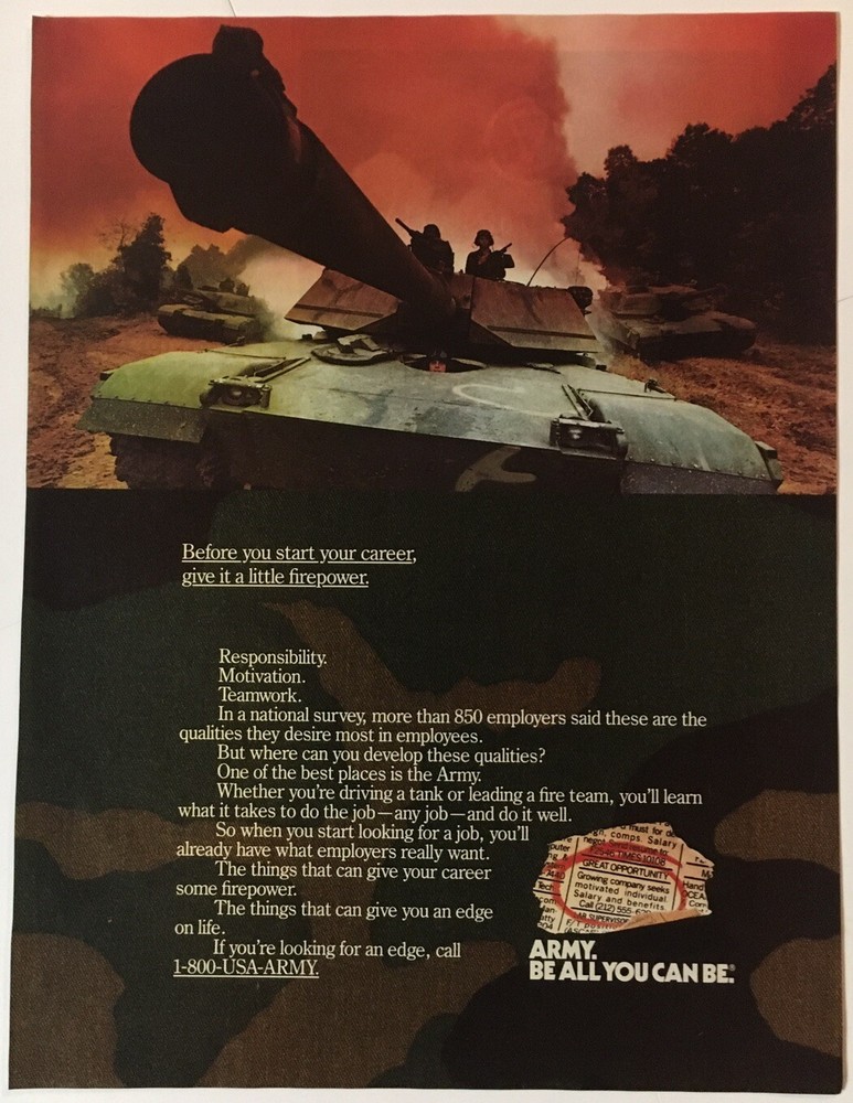 U.S. Army Be All You Can Be 1989 Vintage Print Ad 8×11 Inches Wall Decor