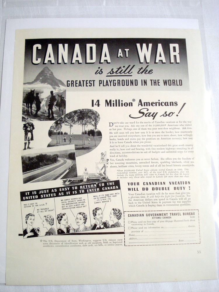 1941 Canada Vacation Ad Canada At War