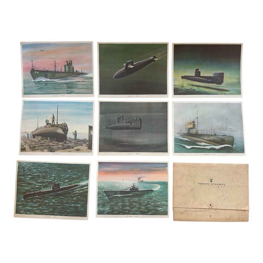 Vintage 1960s General Dynamics ELECTRIC BOAT Submarine Litho Print Set US Navy