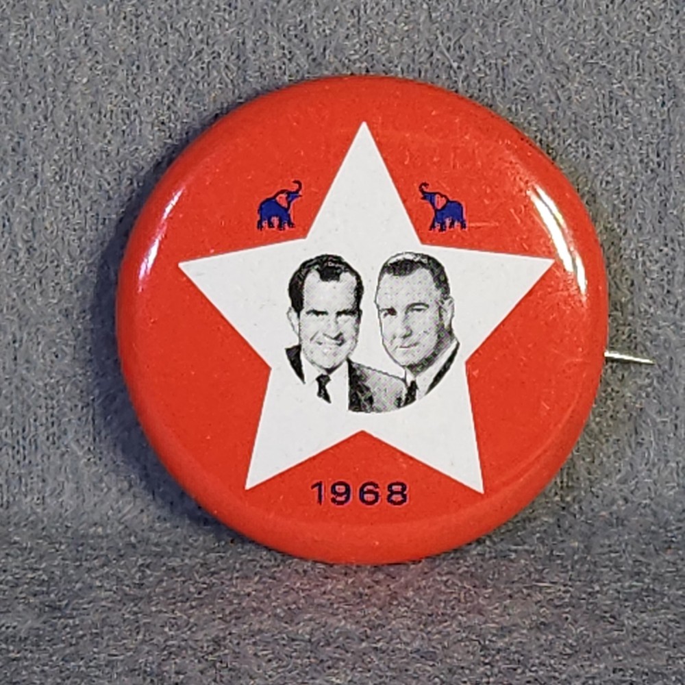 Vintage 1968 Nixon Agnew Presidential Campaign Button Pin Republican Elephant