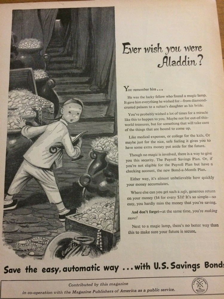 U.S. Savings Bonds, Aladdin, Full Page Vintage Print Ad