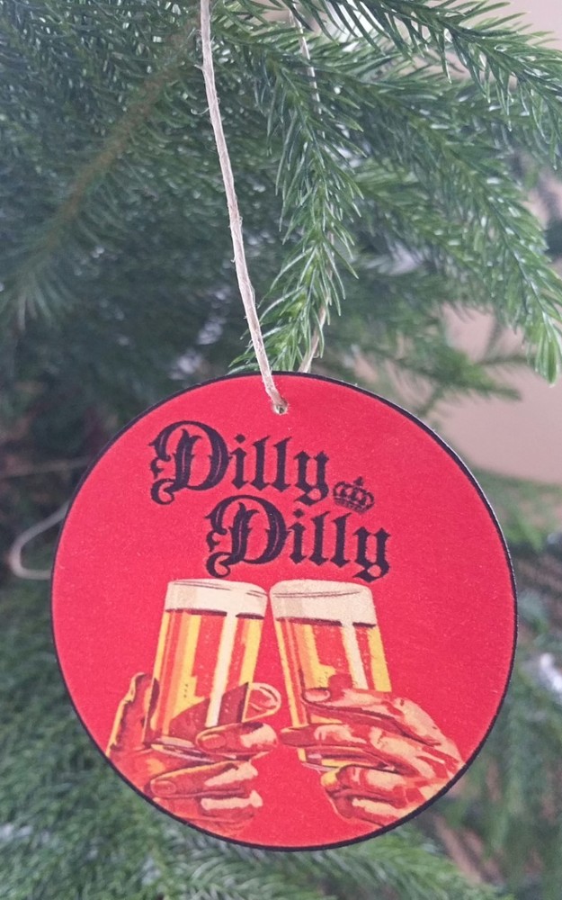 SET OF (3) DILLY DILLY WOOD ORNAMENTS (3″ DIAMETER) MAN CAVE BAR BEER PUB DECOR