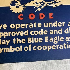RARE 1933 Blue Eagle CODE NRA National Recovery Administration Cardboard Sign