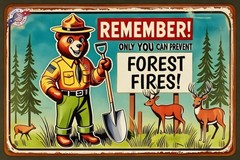 SMOKEY BEAR ALL WEATHER METAL SIGN 8X12 FOREST SERVICE LOG CABIN RUSTIC DECOR
