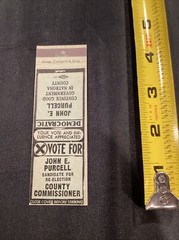 Vote For John E Purcell County Commisioner Election Matchbook Cover