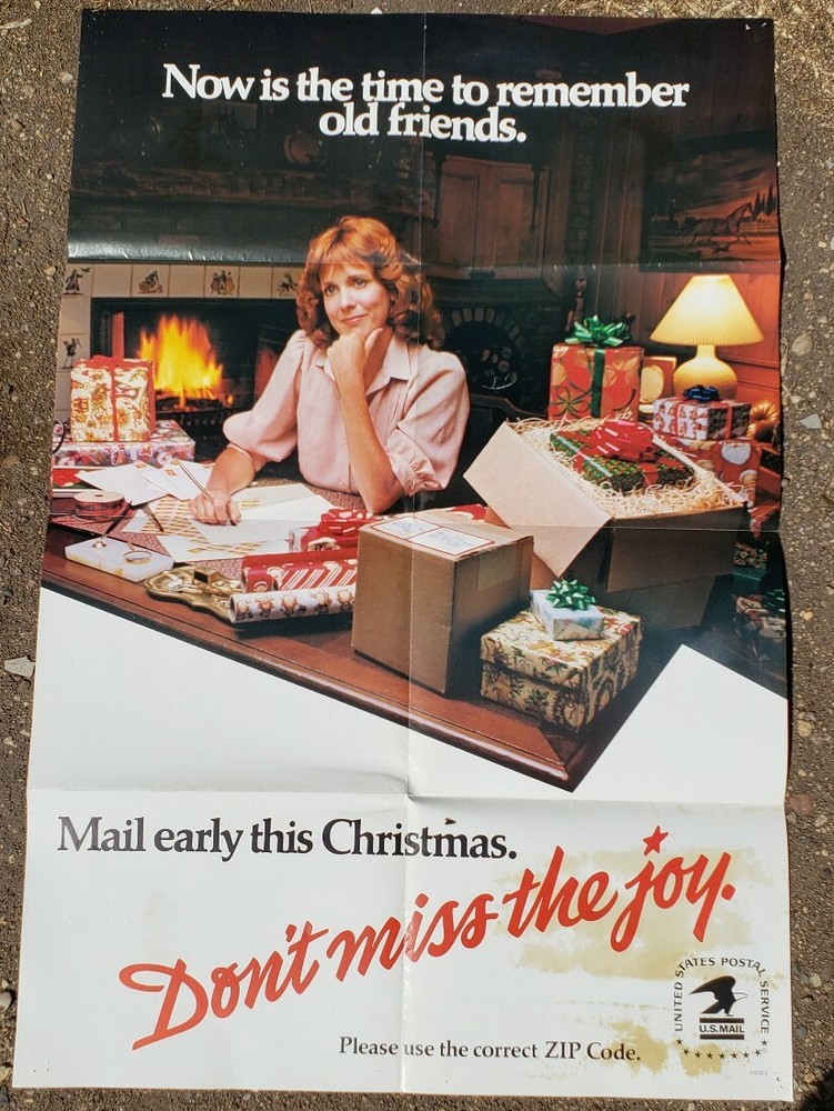 1980s USPS United States Post Office Lobby Poster Mail Early This Christmas
