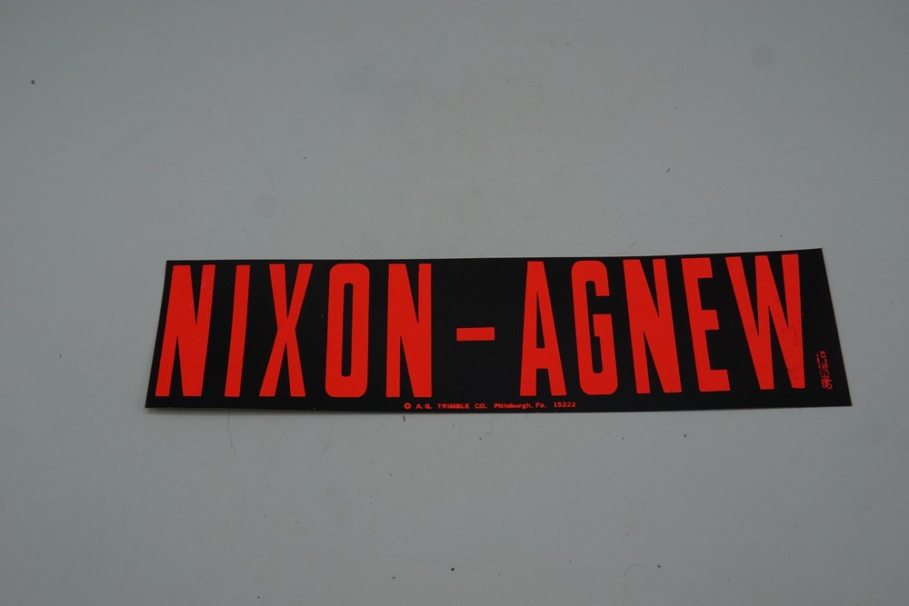 Vintage Nixon-Agnew 1968 Presidential Campaign Bumper Sticker A.G. Trimble Co.