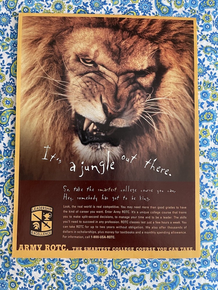 Vintage 1998 Army ROTC Recruitment Print Ad Lion