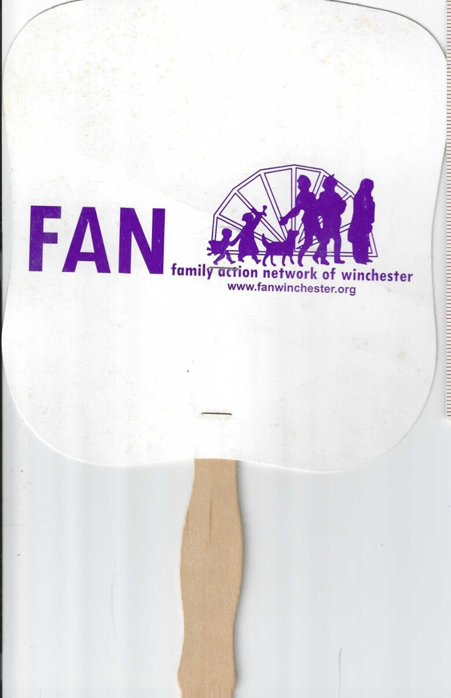 Family Action Network of Winchester MA – 2 color- Wood Handle Fan (676)
