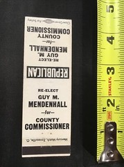 Guy M Mendenhall for County Commissioner Election Matchbook Cover