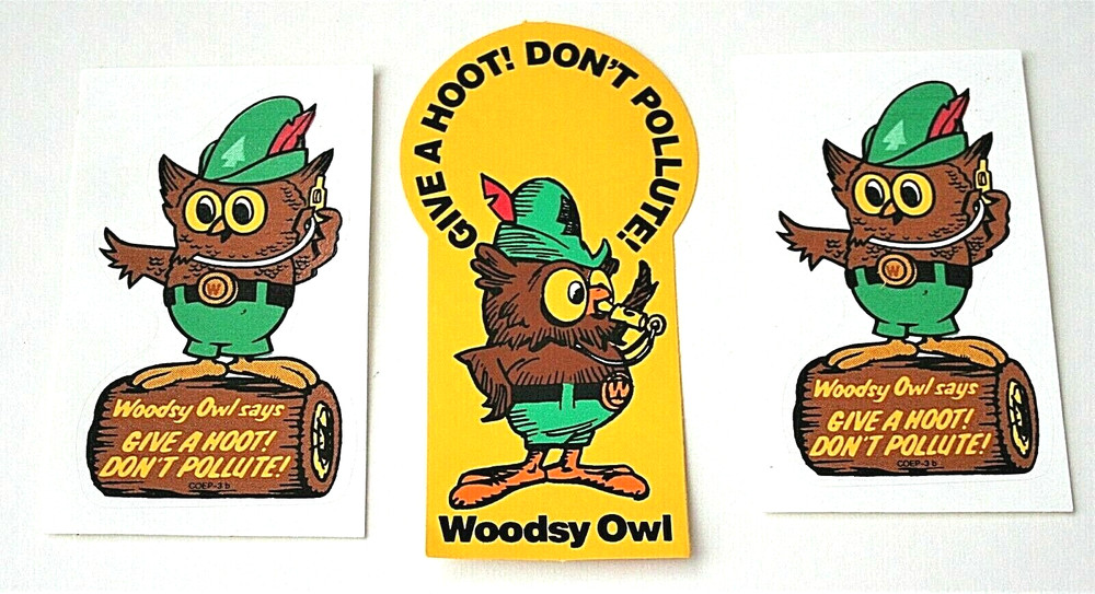 Set Of 3 Woodsy The Owl Give A Hoot Don’t Pollute! 1990s Stickers New NOS