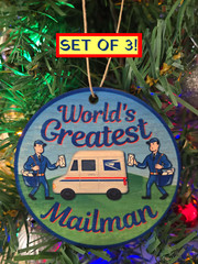 (3) SET OF 3 ASPEN ORNAMENTS (3″ DIAMETER) MAILMAN CHRISTMAS GIFT USPS DECOR