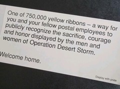 USPS 1991 Emplyee Bumper Sticker 1992 Olympics Yellow Ribbon Desert Storm
