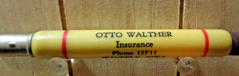 Vintage Celluloid Bullet Pencil – Otto Walther – Insurance – Waverley, Iowa