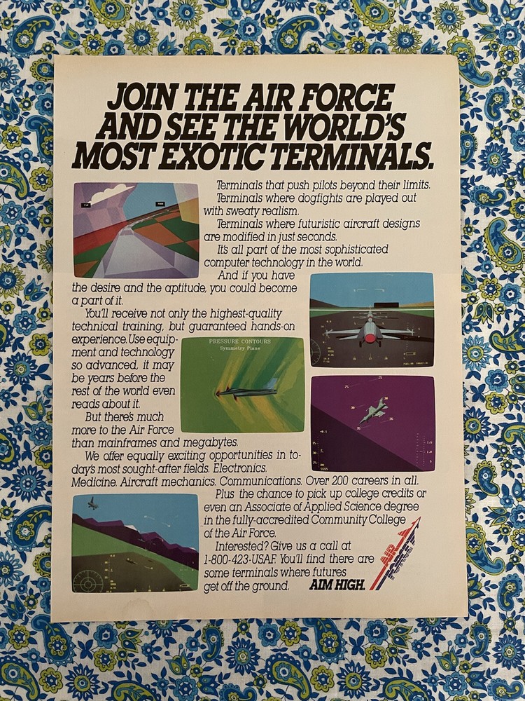 Vintage 1989 Air Force Aim High Print Ad Recruitment Video Game Themed