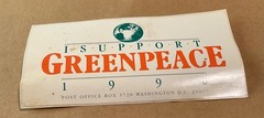 1990 I Support Greenpeace Sticker UNUSED