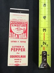 Luther P Pepper for Councilman Ward 5 Seat 2 Election Matchbook Cover