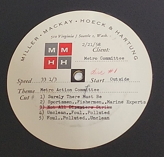 SEATTLE METRO COMMITTEE 12″ Black Advertising AUDIODISC Record – 1958 5 spots