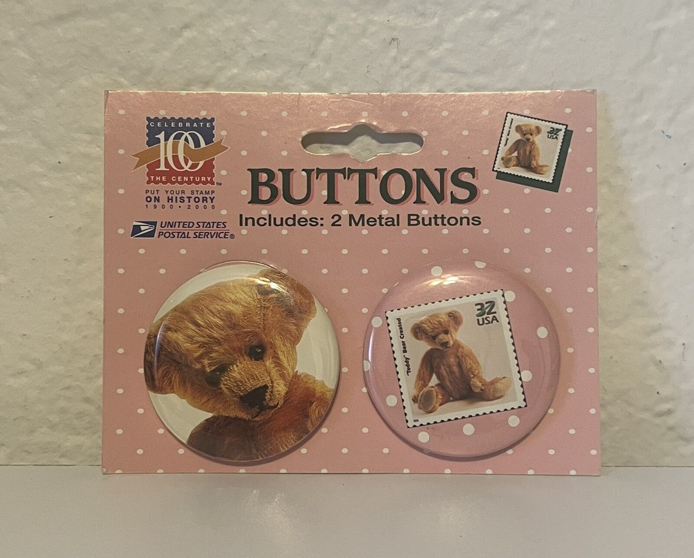 United States Postal Service NOS Teddy Bear Stamp Metal Buttons 1998