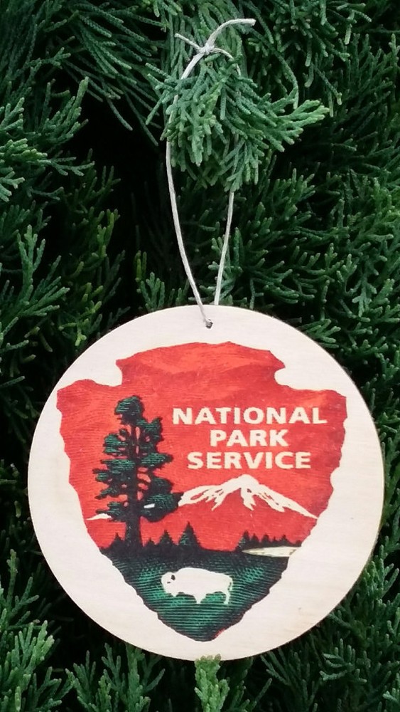 (3) SET OF 3 ASPEN WOOD ORNAMENTS (3″ DIAMETER) U.S. FOREST SERVICE CHRISTMAS