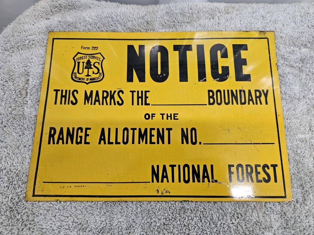 Vintage Forest Service Metal Sign NOTICE BOUNDARY RANGE ALLOTMENT