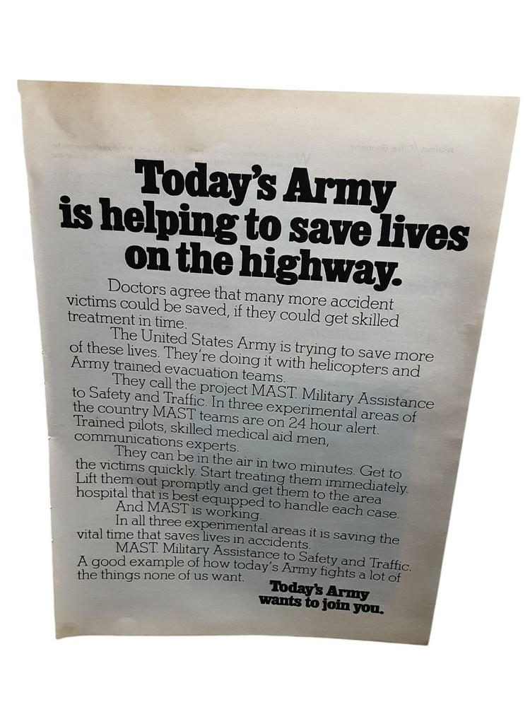 1971 US Army Recruitment Vintage Print Ad Military Assistance