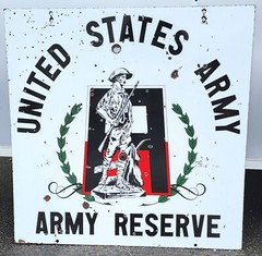RARE Vintage UNITED STATES ARMY RESERVE Sign — Porcelain – 2 sided – 36″ – U.S.