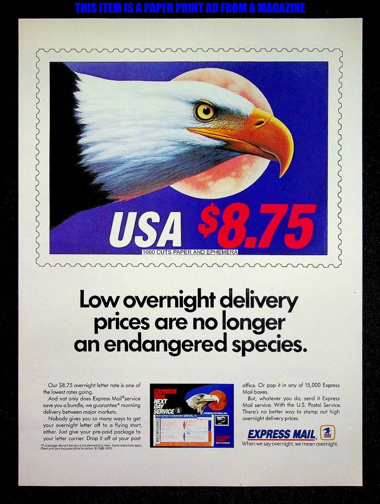 USPS Express Mail 1988 United States Postal Service Print Magazine Ad Poster