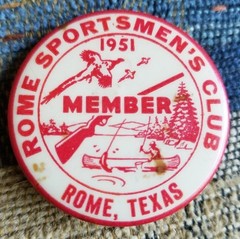 Vintage 1951 Sportsman’s Club Pinback/MISSPRINT/EXTREAMLY RARE ROME TEXAS