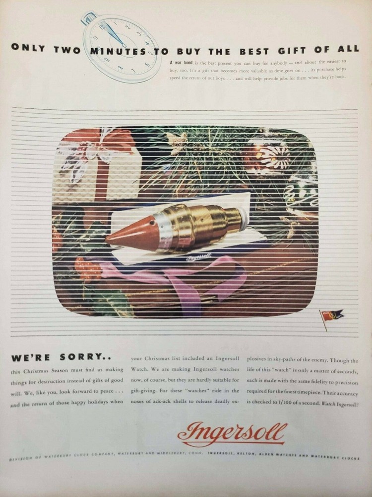 Vintage 1943 Ingersoll Print Ad Ephemera Art Decor