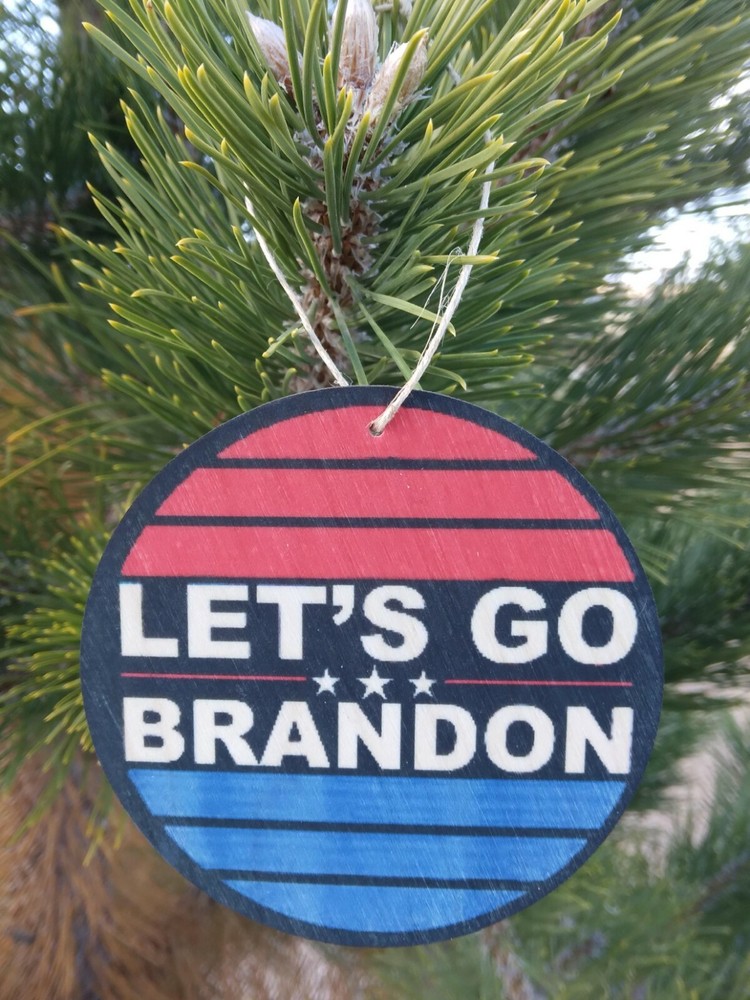 (3) SET OF 3 ASPEN WOOD CHRISTMAS ORNAMENTS (3″ DIAMETER) LET’S GO BRANDON! FJB