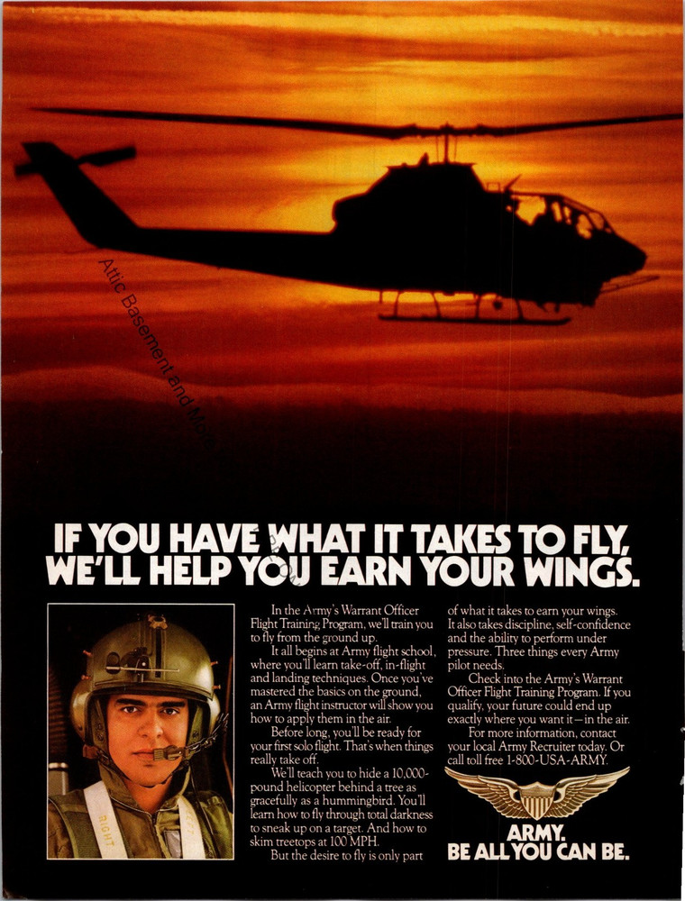 1988 Army Warrant Officer Pilot Training Print Ad Wall Art Decor Ephemera
