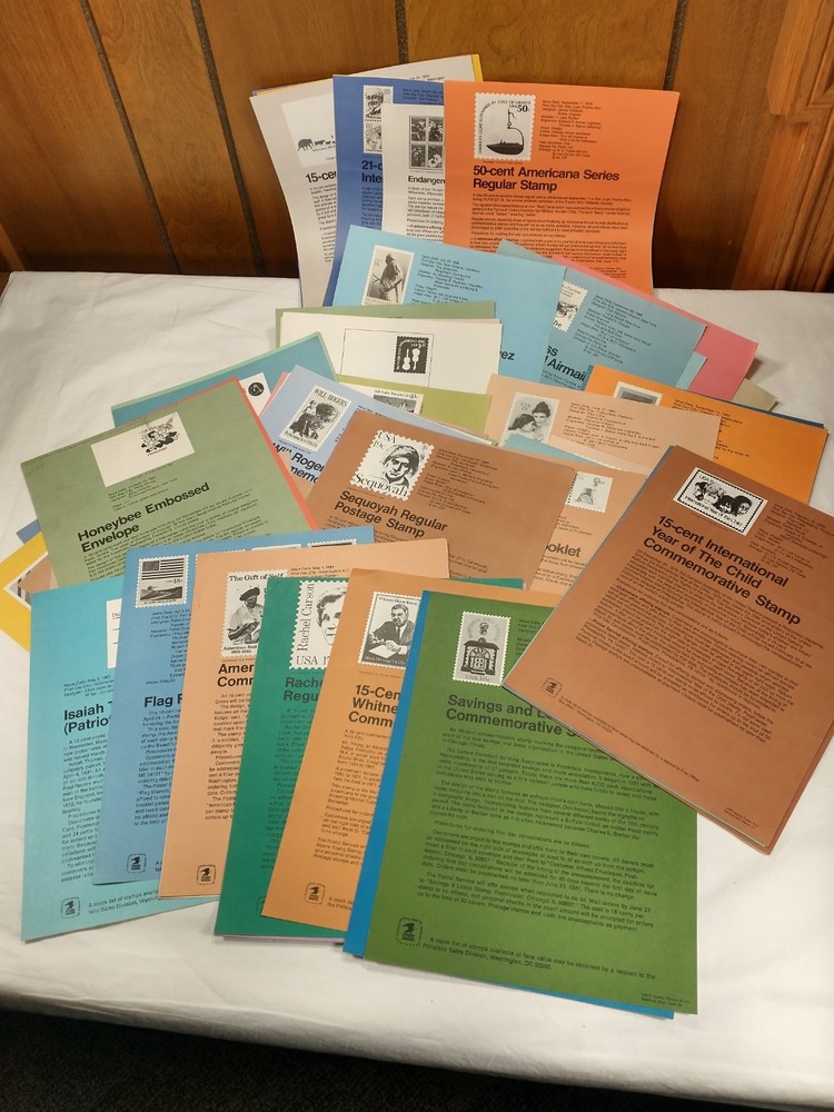 71 Vintage USPS Lobby Posters Stamp Info Sheet Flyers – 1979 – 1981 all differen