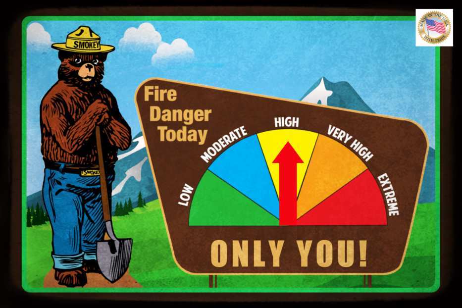 FIRE DANGER WARNING SIGN GAUGE ADJUSTS! 8″x12″ SMOKEY BEAR U.S. FOREST SERVICE