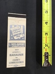 Joseph S Rahauser for County Commisioner Election Matchbook Cover