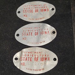 Lot of 3 Vintage Department of Agriculture State of Iowa Embossed Metal Tags L4
